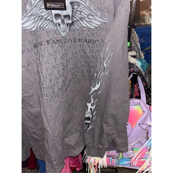 Hot Leathers Men’s Ride Fast Live Hard Skull Biker LS Top - Picture 4 of 5